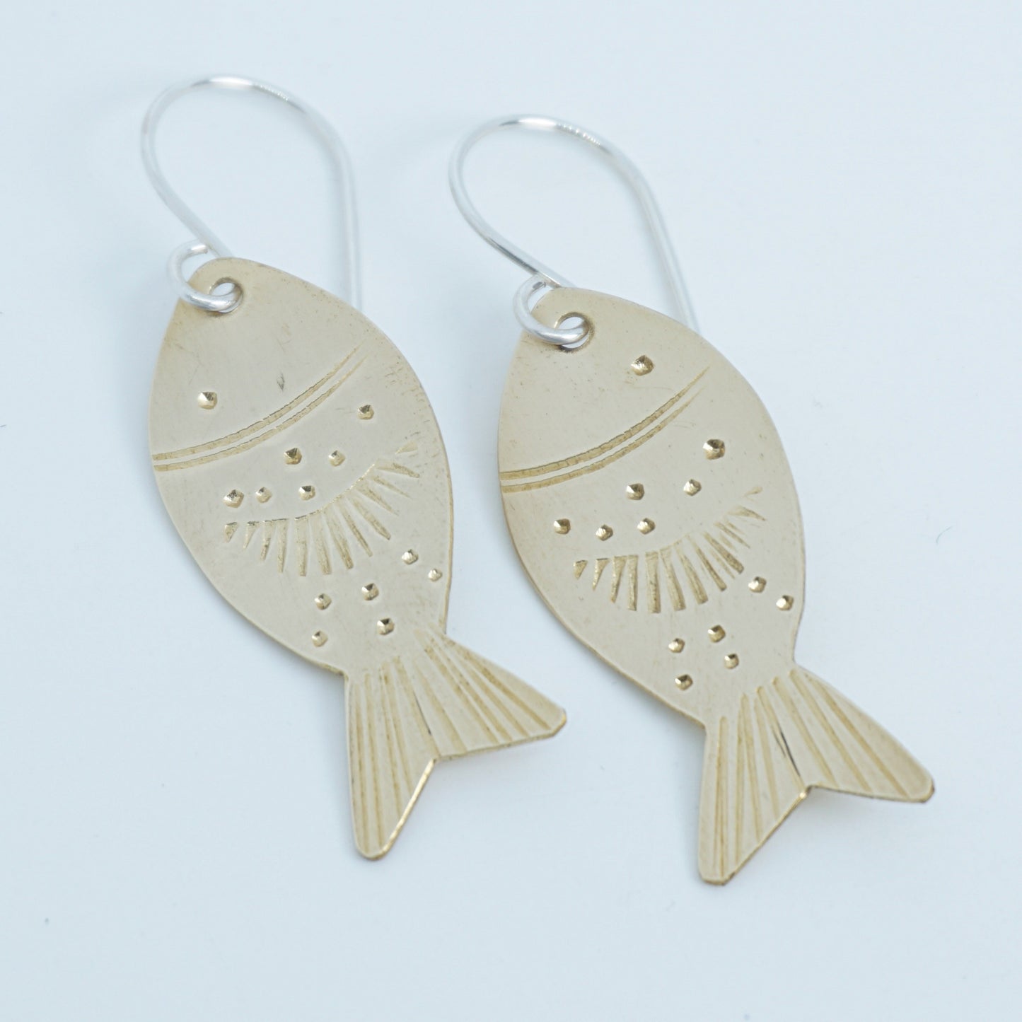 Hand Stamped Brass Fish Earrings