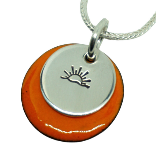 Hand Stamped Sterling Silver Sunset/Sunrise on Enamel Pendant - Create Your Own