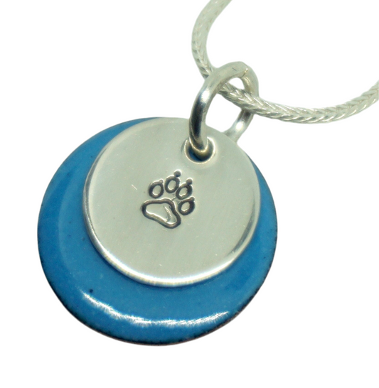 Hand Stamped Sterling Silver Paw Print on Enamel Pendant - Create Your Own