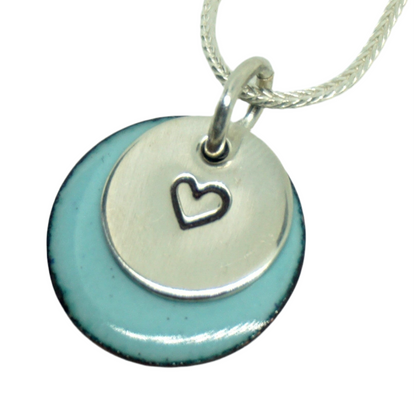 Hand Stamped Sterling Silver Heart on Enamel Pendant - Create Your Own