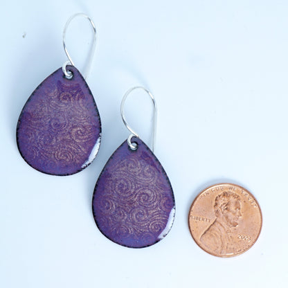 Metallic Purple Enamel Teardrop Wave Earrings - Enamel Jewelry, Statement Earrings, Statement Jewelry, Boho Earrings