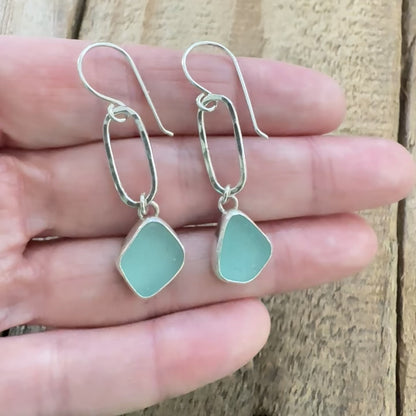 Teal Blue Green Sea Glass Paperclip Earrings