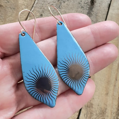 Copper Suns on Blue Enamel Moroccan Teardrop Earrings