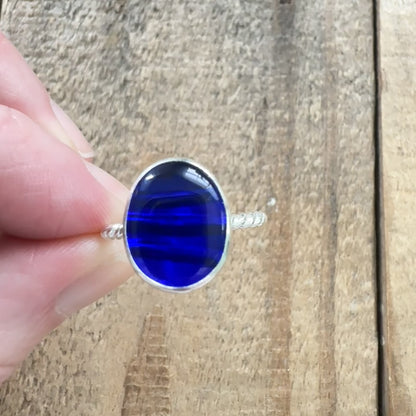 Size 8 3/4 Cobalt Blue Antique Glass Stacking Ring