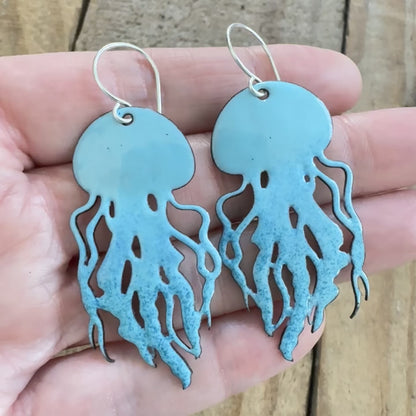 Light Blue Ombre Enamel Jellyfish Statement Earrings