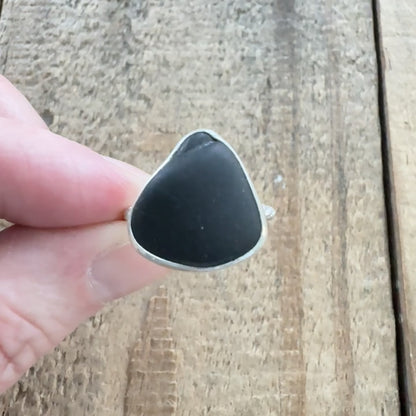 Size 7 3/4 Black Sea Glass Stacking Ring