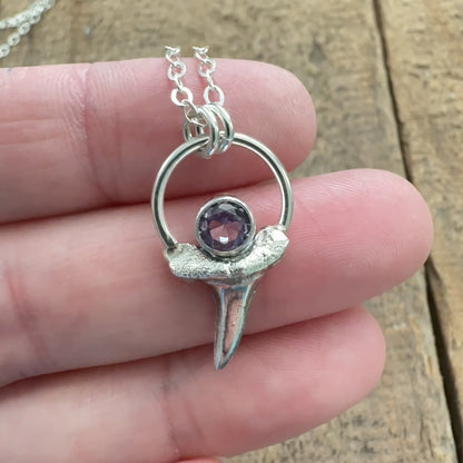 Sterling Silver Sharks Tooth and Simulated Alexandrite Pendant