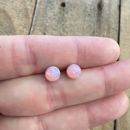 Pink Aura Opal Stud Earrings, 6mm