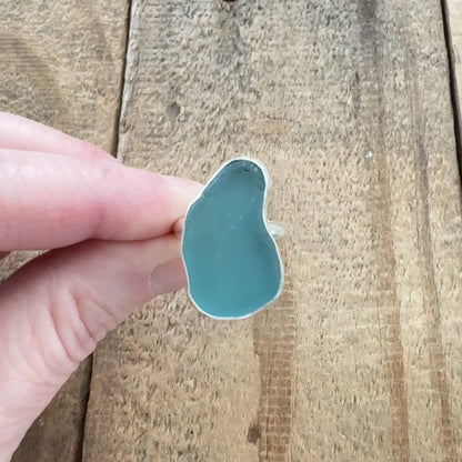 Size 6 3/4 Teal Blue Green Sea Glass Ring