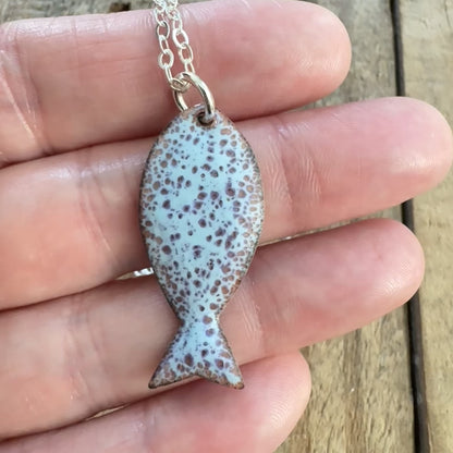 Light Blue and Purple Enamel Fish Necklace