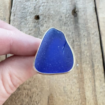 CLEARANCE Size 8 1/2 Cobalt Blue Sea Glass Statement Ring