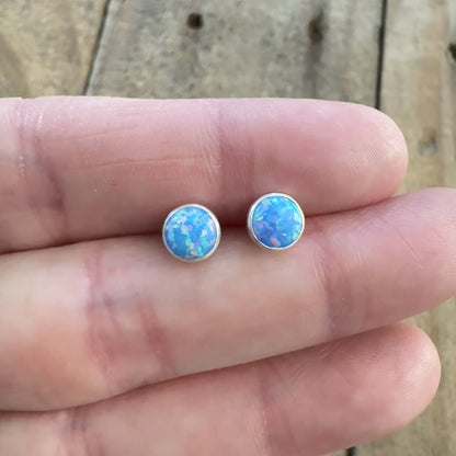 Blue Aura Opal Stud Earrings, 6mm