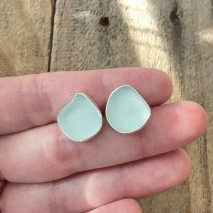 Seafoam Green Sea Glass Stud Earrings