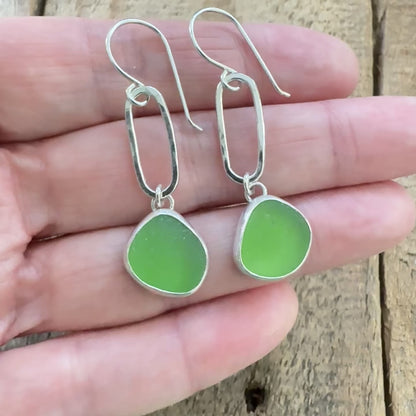 Kelly Green Sea Glass Paperclip Earrings