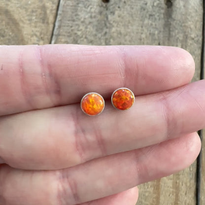 Tangerine Orange Aura Opal Stud Earrings, 6mm