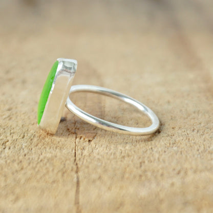Size 8 Lime Green Sea Glass Stacking Ring - Genuine Sea Glass, Natural Sea Glass, Stacking Jewelry, Stacker Ring, Boho Jewelry