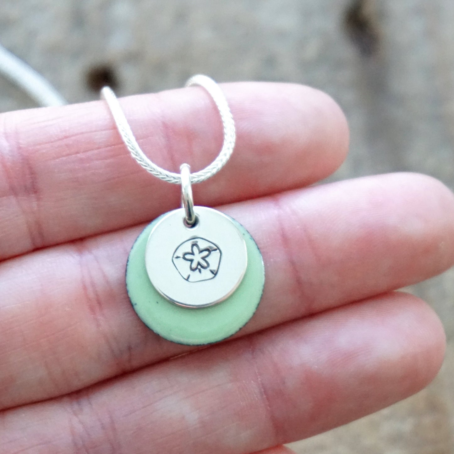 Hand Stamped Sterling Silver Sand Dollar on Enamel Pendant - Choose Your Color - Enamel Necklace