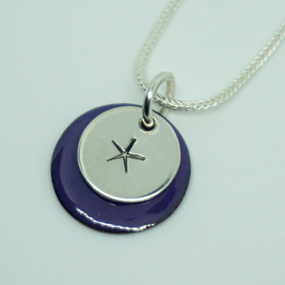 Hand Stamped Sterling Silver Starfish on Enamel Pendant - Choose Your Color - Enamel Necklace