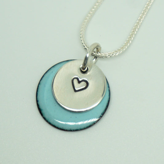 Hand Stamped Sterling Silver Heart on Enamel Pendant - Create Your Own - Enamel Necklace, Enamel Jewelry, Heart Jewelry, Heart Necklace