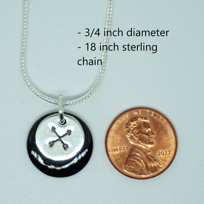 Hand Stamped Sterling Silver Crossed Arrows on Enamel Pendant - Choose Your Color - Enamel Necklace, Arrow Necklace