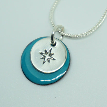Hand Stamped Compass Rose Sterling Silver on Enamel Pendant - Create Your Own - Enamel Necklace, Compass Necklace, Compass Jewelry, Travel