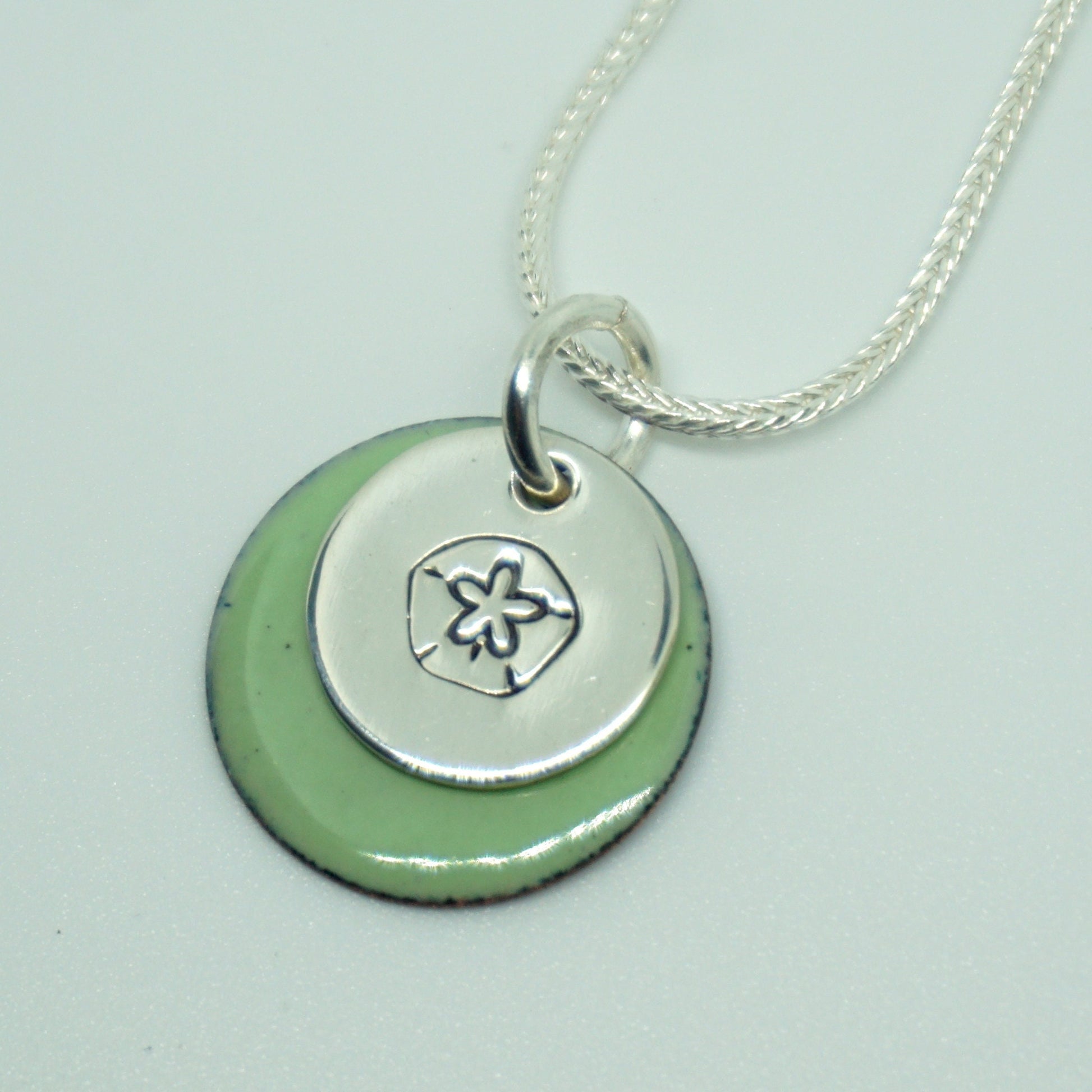 Hand Stamped Sterling Silver Sand Dollar on Enamel Pendant - Choose Your Color - Enamel Necklace