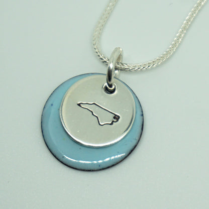 Hand Stamped Sterling Silver North Carolina on Enamel Pendant - Choose Your Color - Enamel Necklace, NC Jewelry, NC Necklace