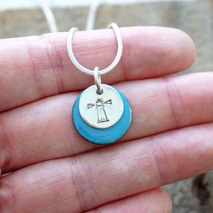 Hand Stamped Sterling Silver Lighthouse on Enamel Pendant - Choose Your Color - Enamel Necklace, Lighthouse Jewelry