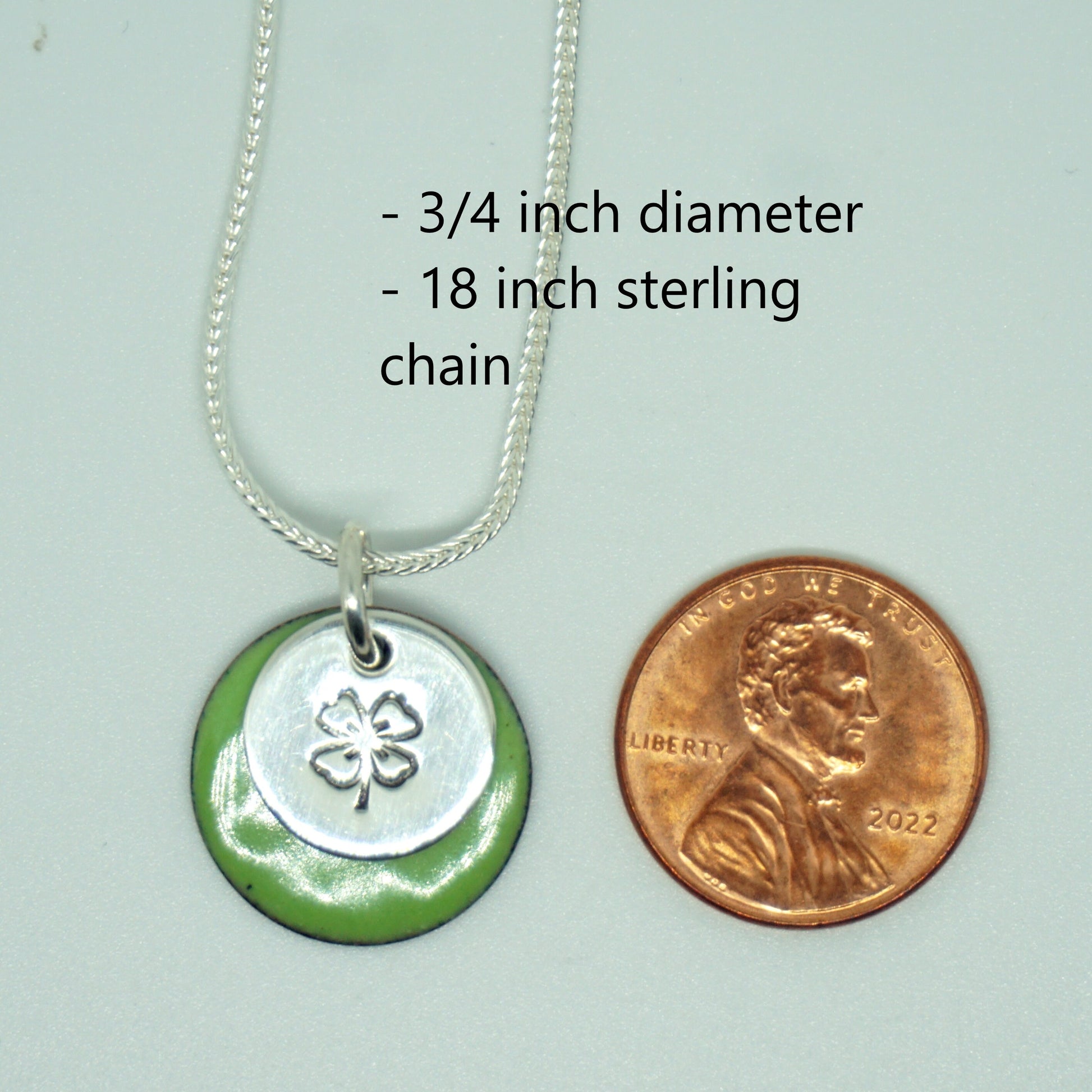 Hand Stamped Sterling Silver Shamrock on Enamel Pendant - Choose Your Color - Four Leaf Clover Necklace, Enamel Necklace