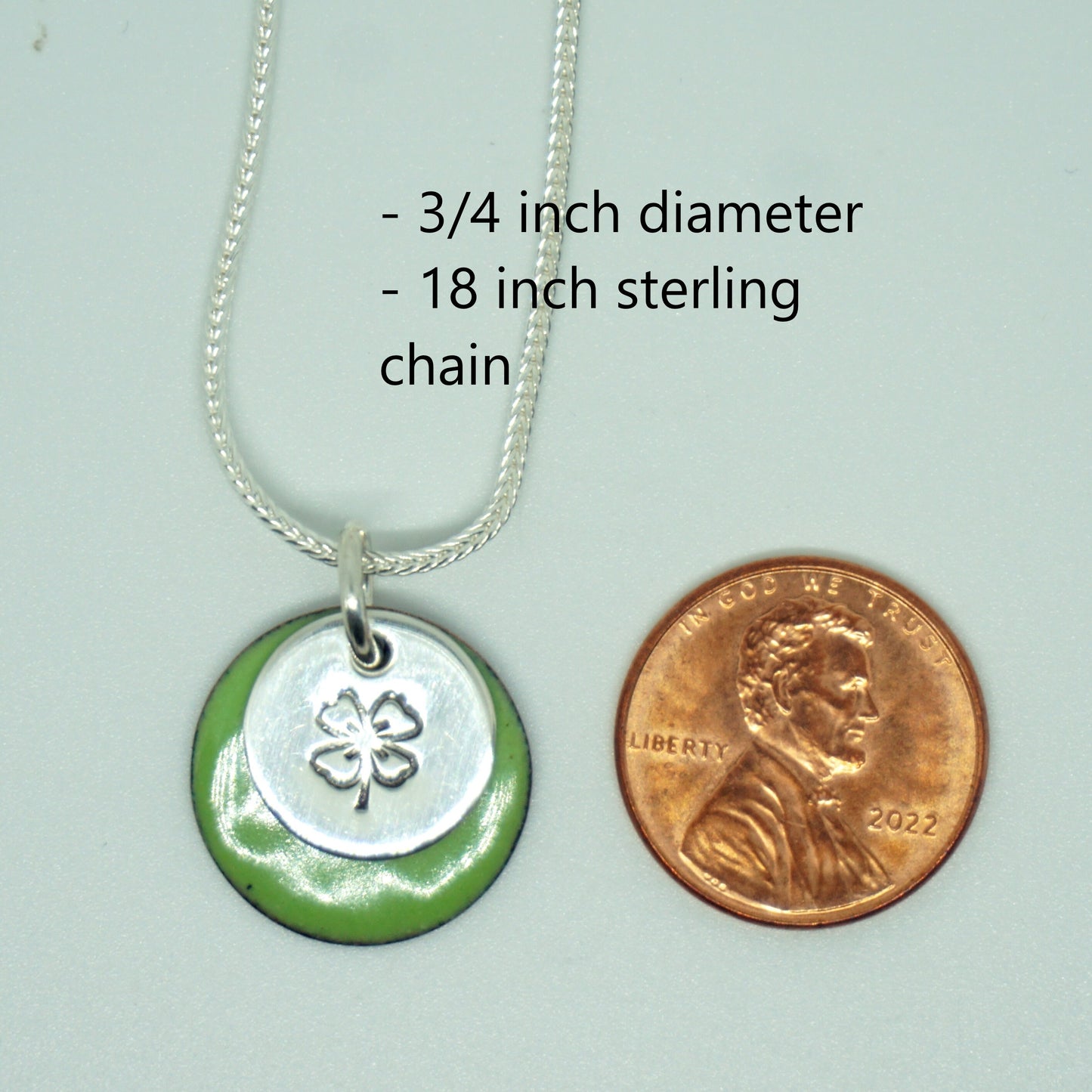 Hand Stamped Sterling Silver Shamrock on Enamel Pendant - Choose Your Color - Four Leaf Clover Necklace, Enamel Necklace