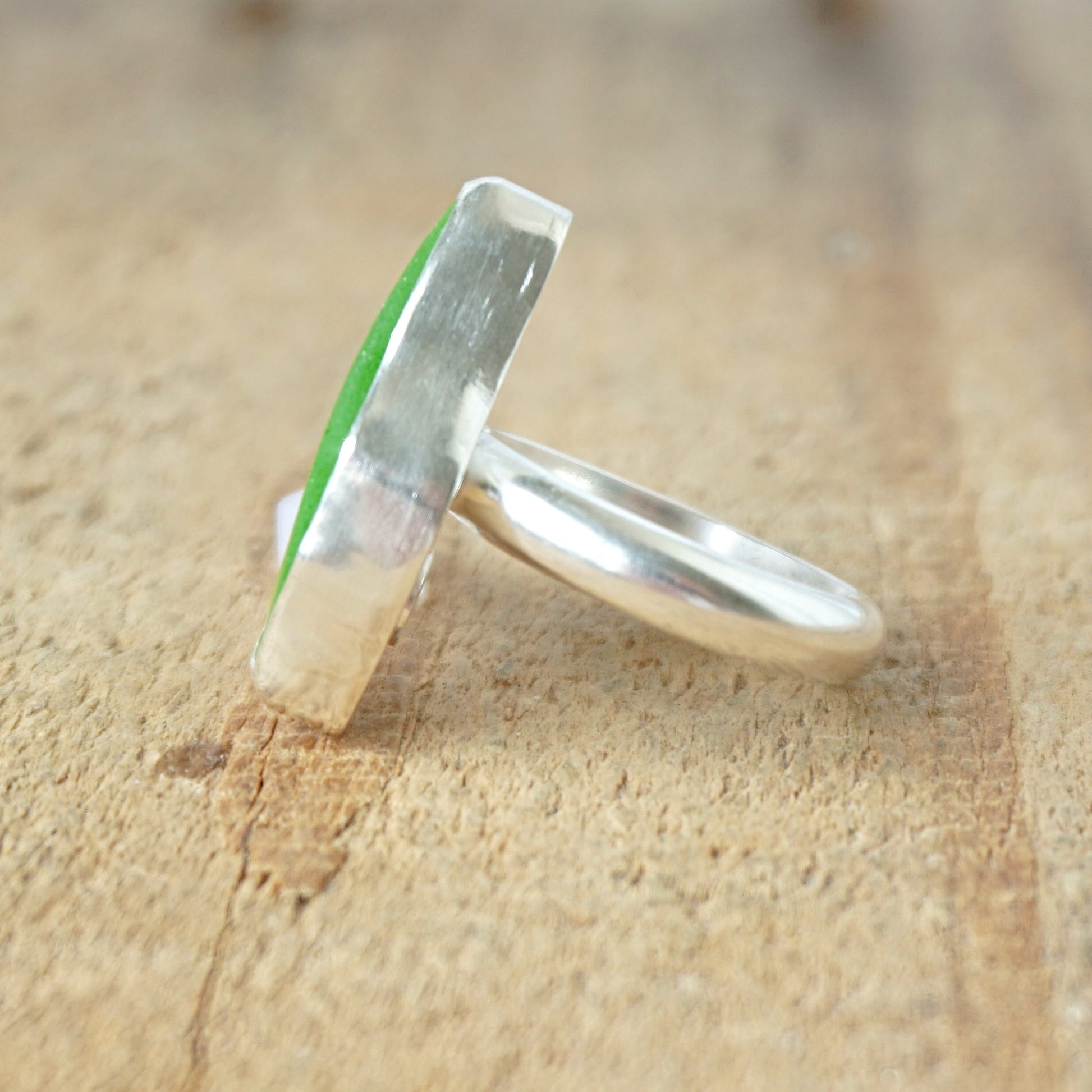 Size 8 1/4 Lime Green Sea Glass Ring - Genuine Sea Glass, Sea Glass Jewelry, Beach Glass, Beach Glass Jewelry, Beach Glass Ring