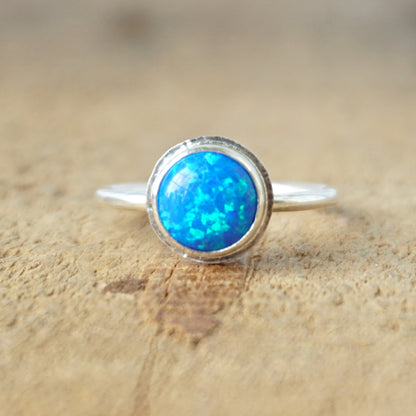 Size 7 1/2 Dark Aqua Blue Aura Opal Stacking Ring - Cultured Opal Ring, Cultured Opal Jewelry, Stacking Jewelry, Stacker Ring, Silver Ring