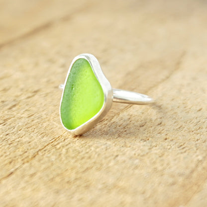 Size 7 1/2 Lime Green Sea Glass Stacking Ring - Genuine Sea Glass, Natural Sea Glass, Stacking Jewelry, Stacker Ring, Boho Jewelry