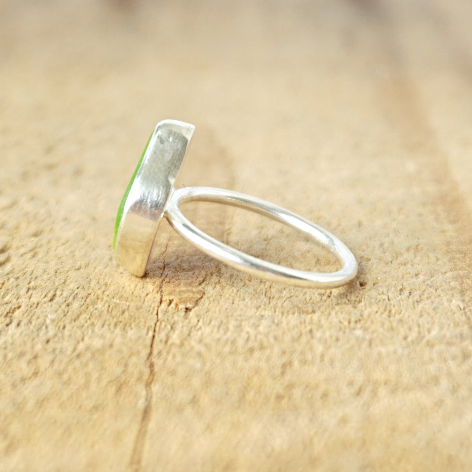 Size 7 1/2 Lime Green Sea Glass Stacking Ring - Genuine Sea Glass, Natural Sea Glass, Stacking Jewelry, Stacker Ring, Boho Jewelry