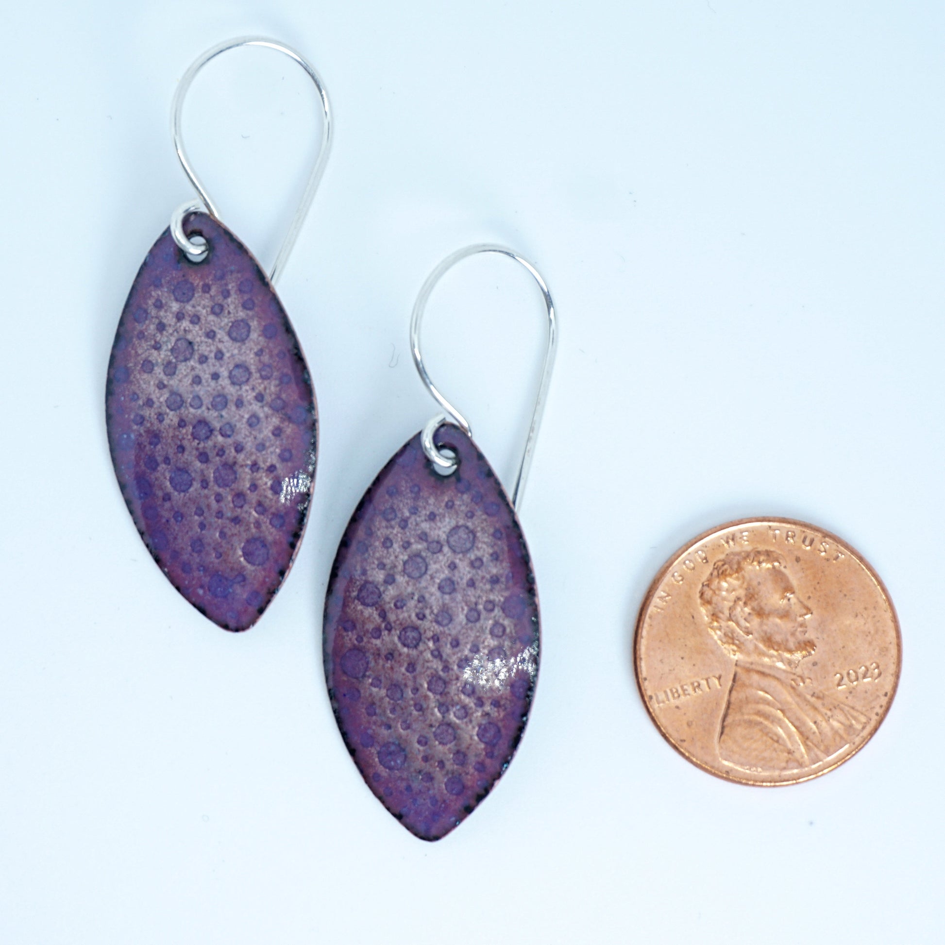 Metallic Purple Enamel Marquis Polka Dot Earrings - Enamel Jewelry, Statement Earrings, Statement Jewelry, Boho Earrings