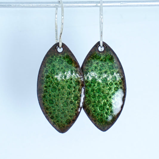 Metallic Green Enamel Marquis Polka Dot Earrings - Enamel Jewelry, Statement Earrings, Statement Jewelry, Boho Earrings