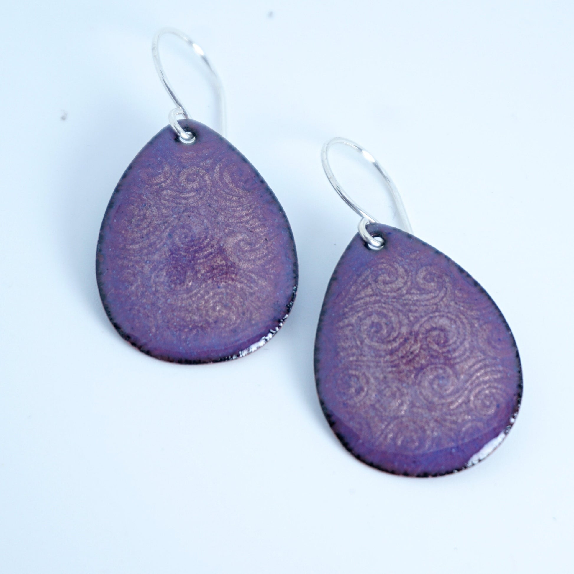Metallic Purple Enamel Teardrop Wave Earrings - Enamel Jewelry, Statement Earrings, Statement Jewelry, Boho Earrings