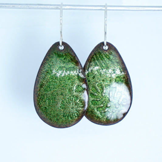 Metallic Green Enamel Teardrop Tropical Earrings - Enamel Jewelry, Statement Earrings, Statement Jewelry, Boho Earrings