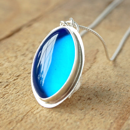 Dark Aqua Blue Antique Glass Pendant - Glass Jewelry, Glass Necklace, Insulator Glass, Boho Necklace, Boho Jewelry