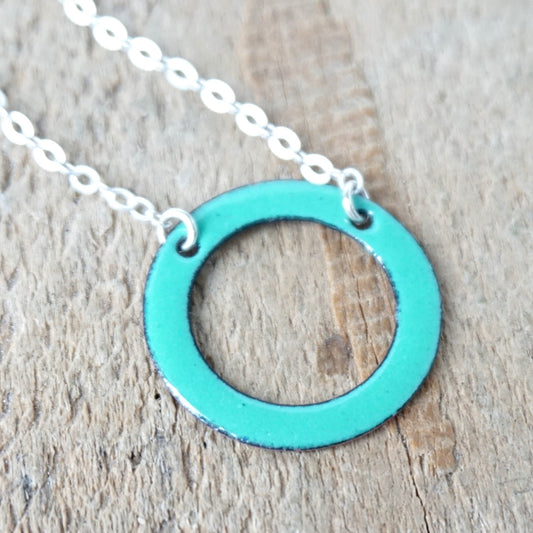 Mint Green Enamel Circle Pendant - Enamel Necklace, Enamel Jewelry, Circle Necklace, Circle Jewelry, Infinity Necklace, Karma Necklace